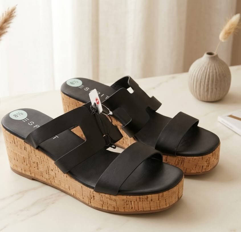 Sandalias negras con plataforma de corcho